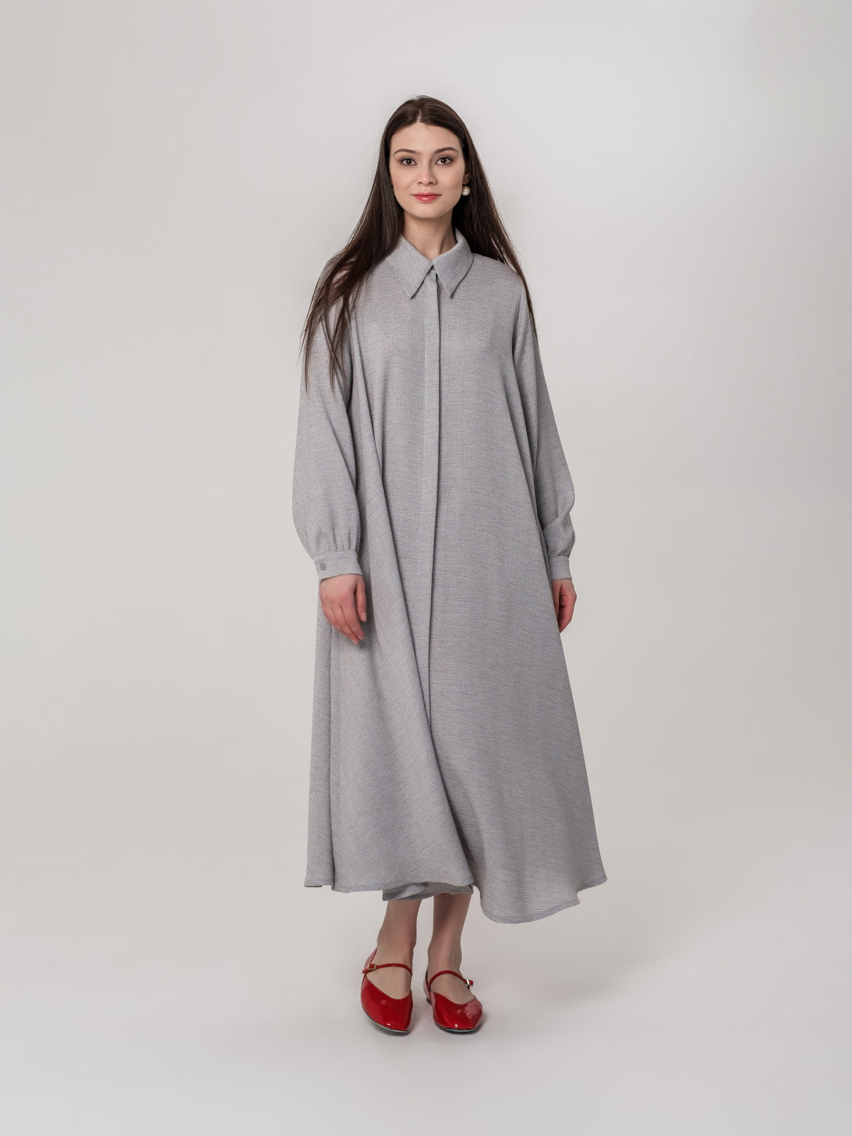 Light grey wide shirt dress