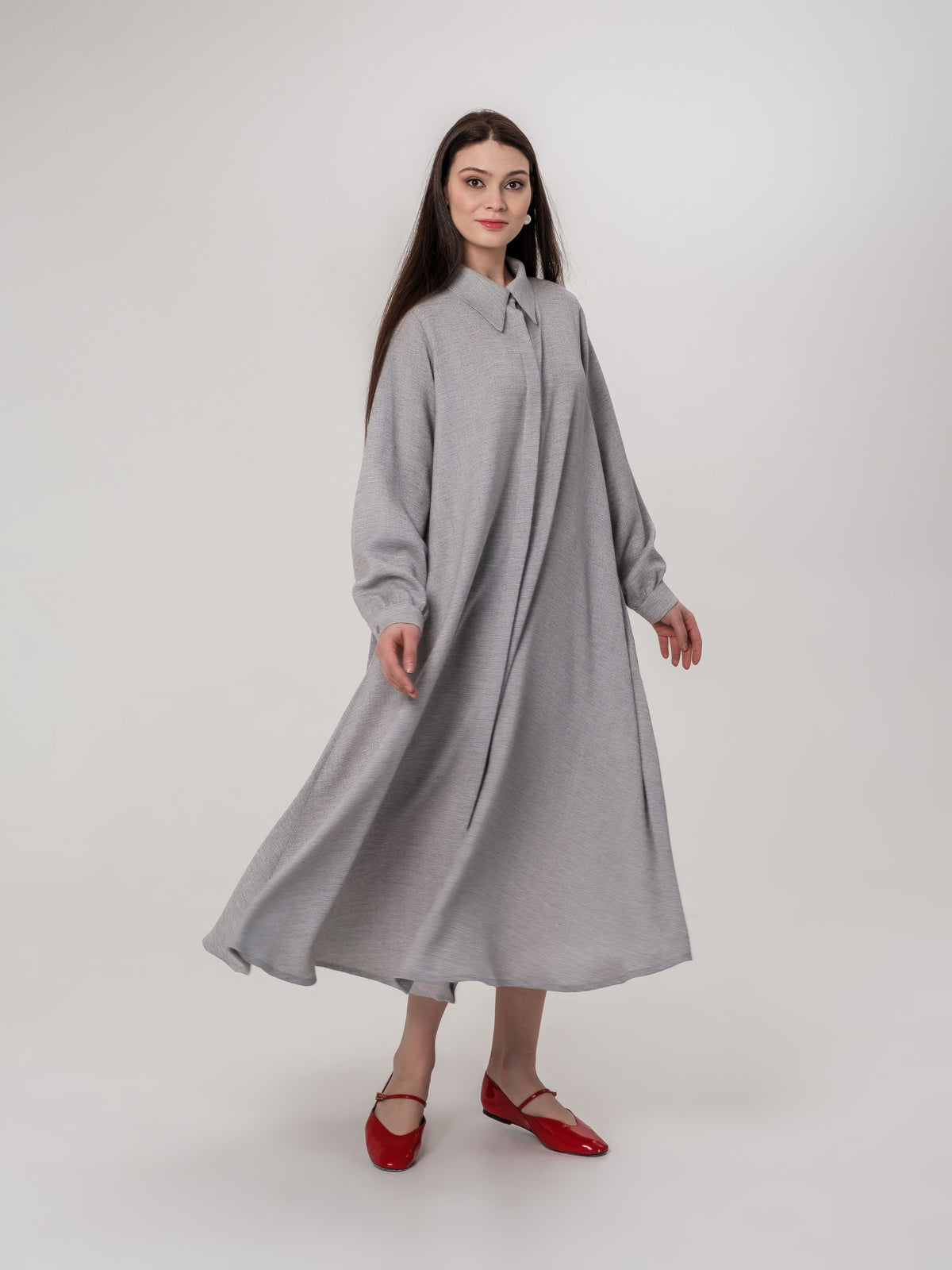 Light grey wide shirt dress
