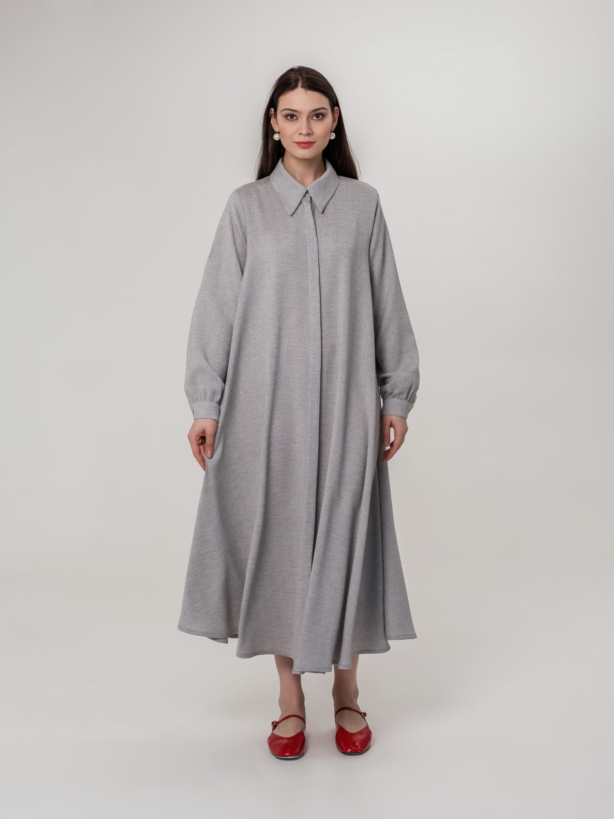 Light grey wide shirt dress