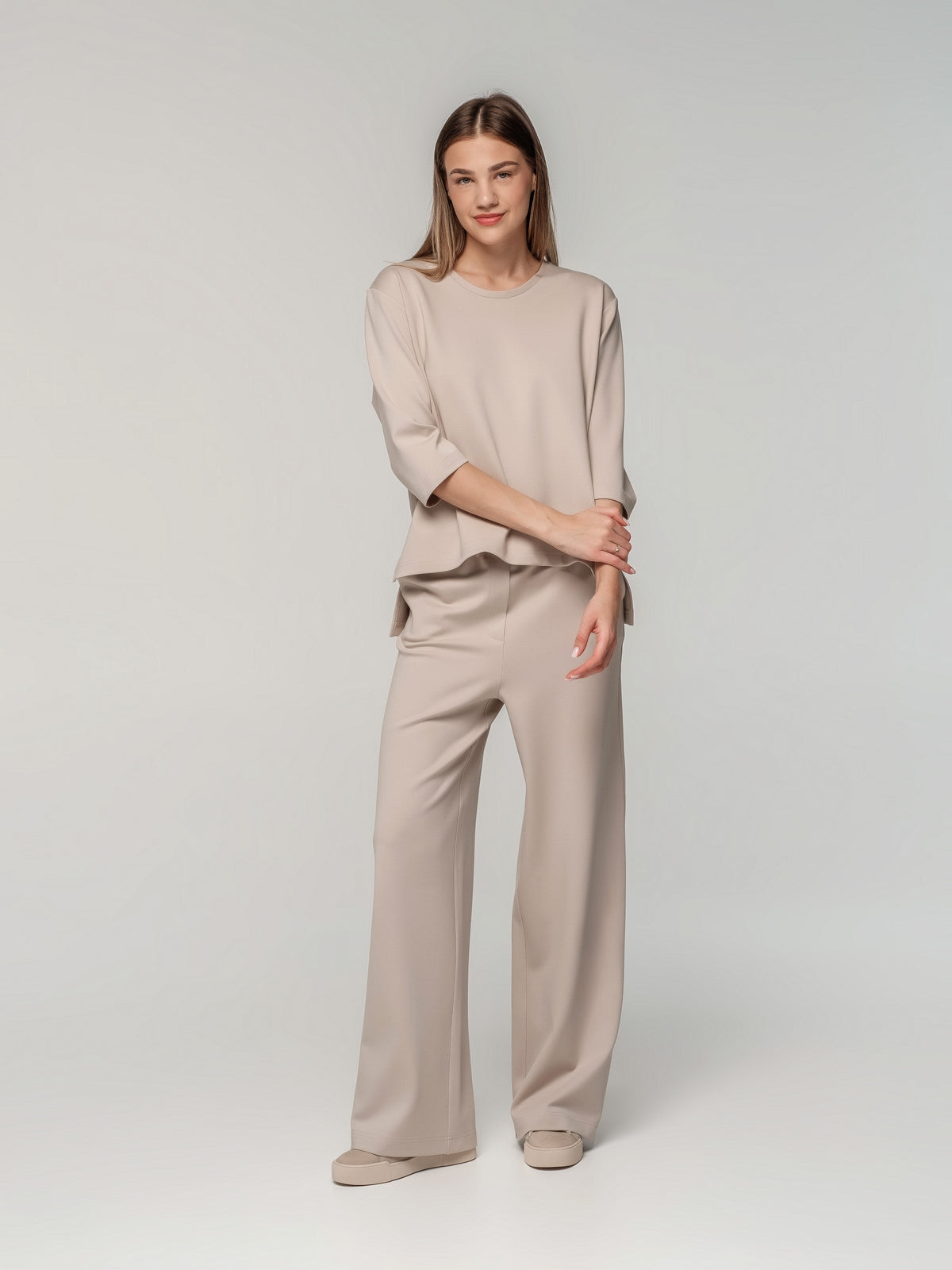 Long soft wide trousers with high waist