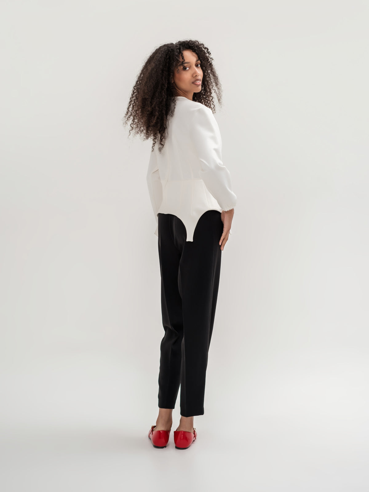 White garter inspired top with long sleeves