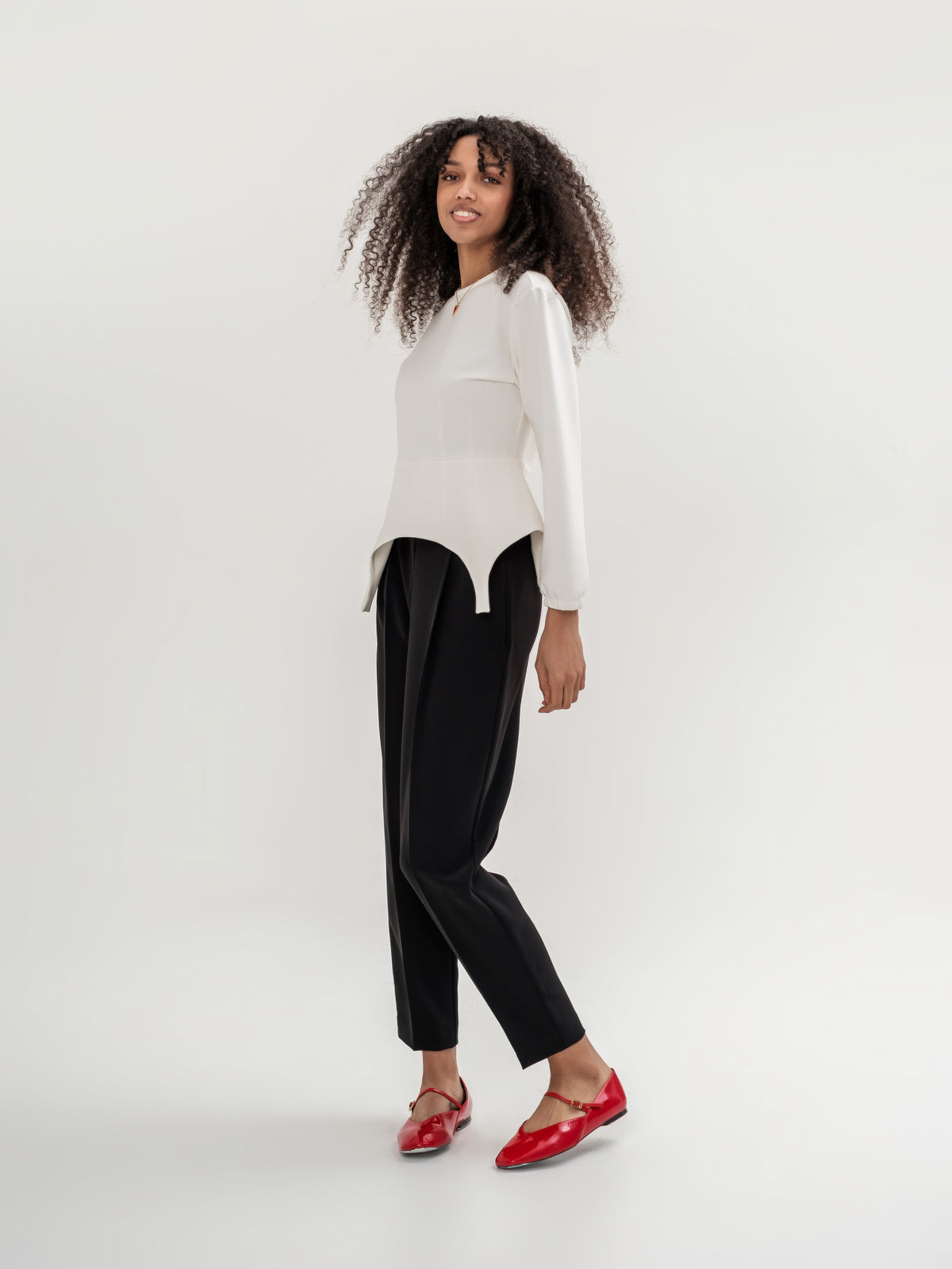 White garter inspired top with long sleeves
