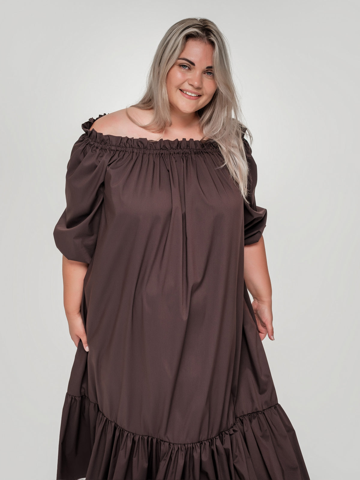 Cotton Dress with Elastic Shoulders