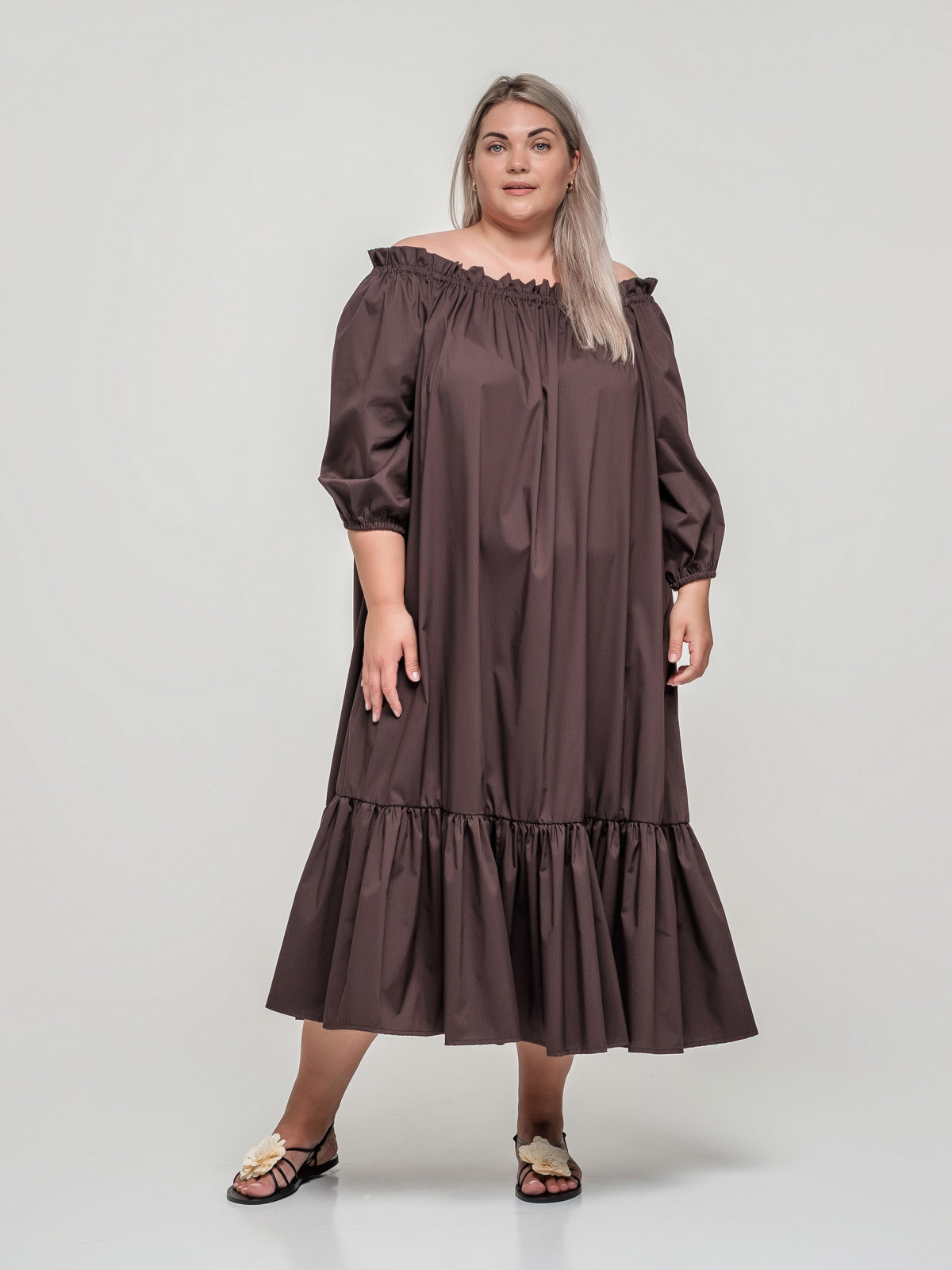Cotton Dress with Elastic Shoulders