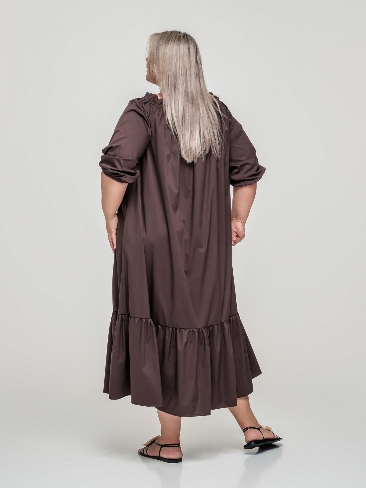 Cotton Dress with Elastic Shoulders