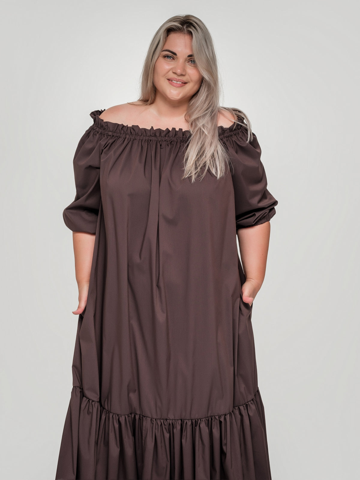 Cotton Dress with Elastic Shoulders