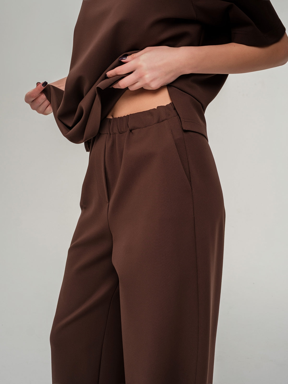 Long soft wide trousers with high waist