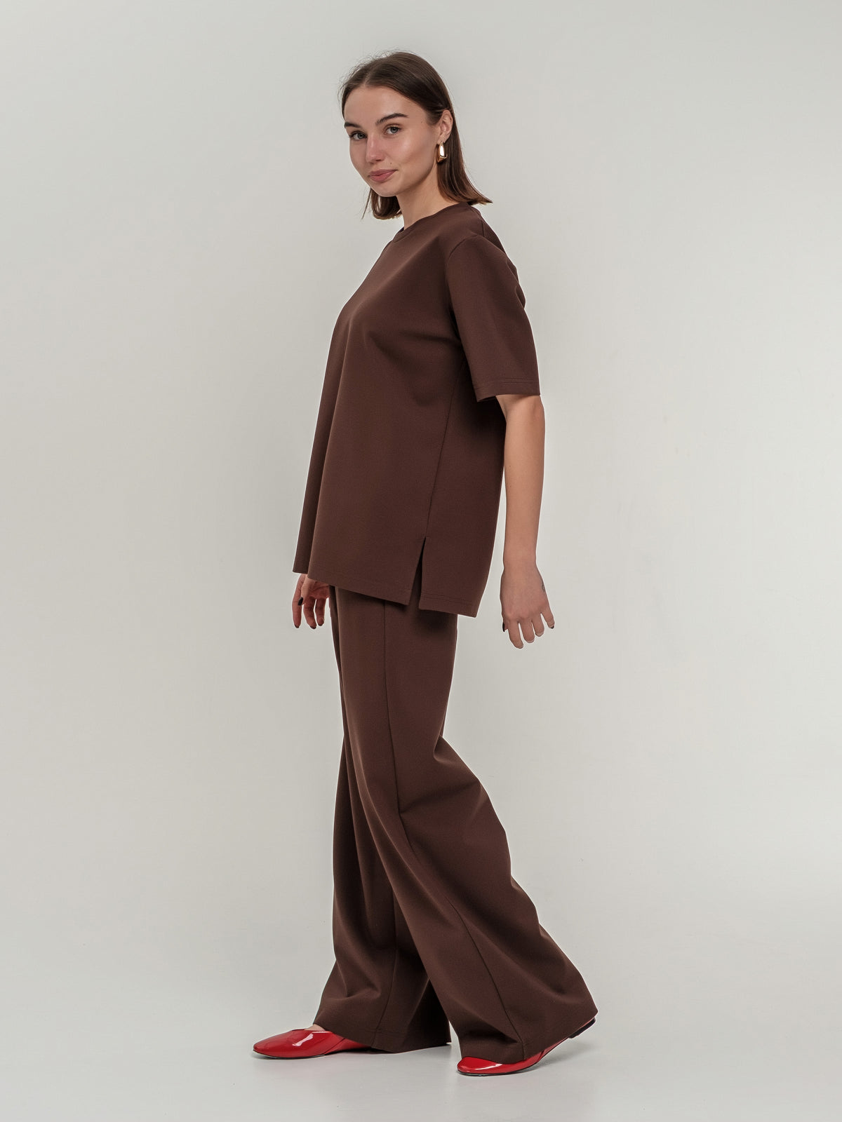 Long soft wide trousers with high waist