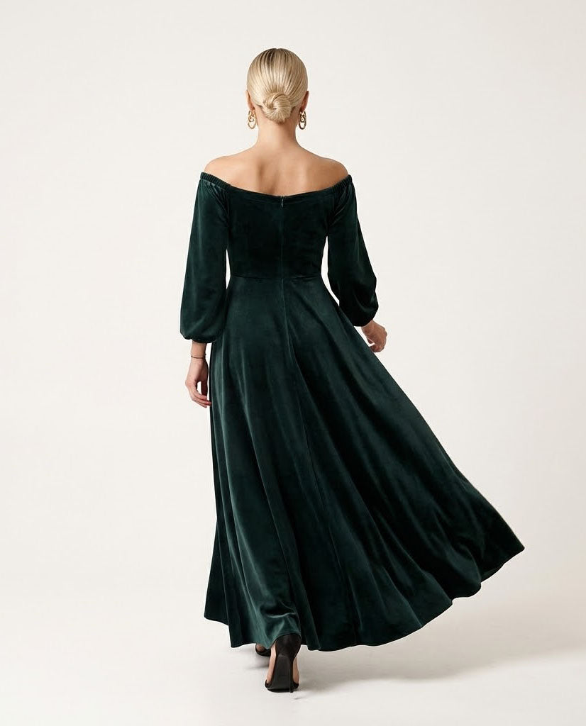 Elegant Green Velvet Dress
