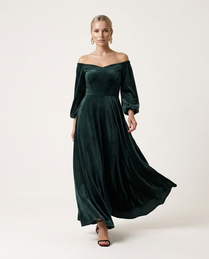 Elegant Green Velvet Dress
