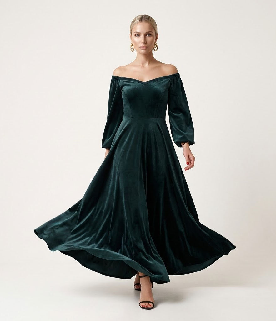 Elegant Green Velvet Dress