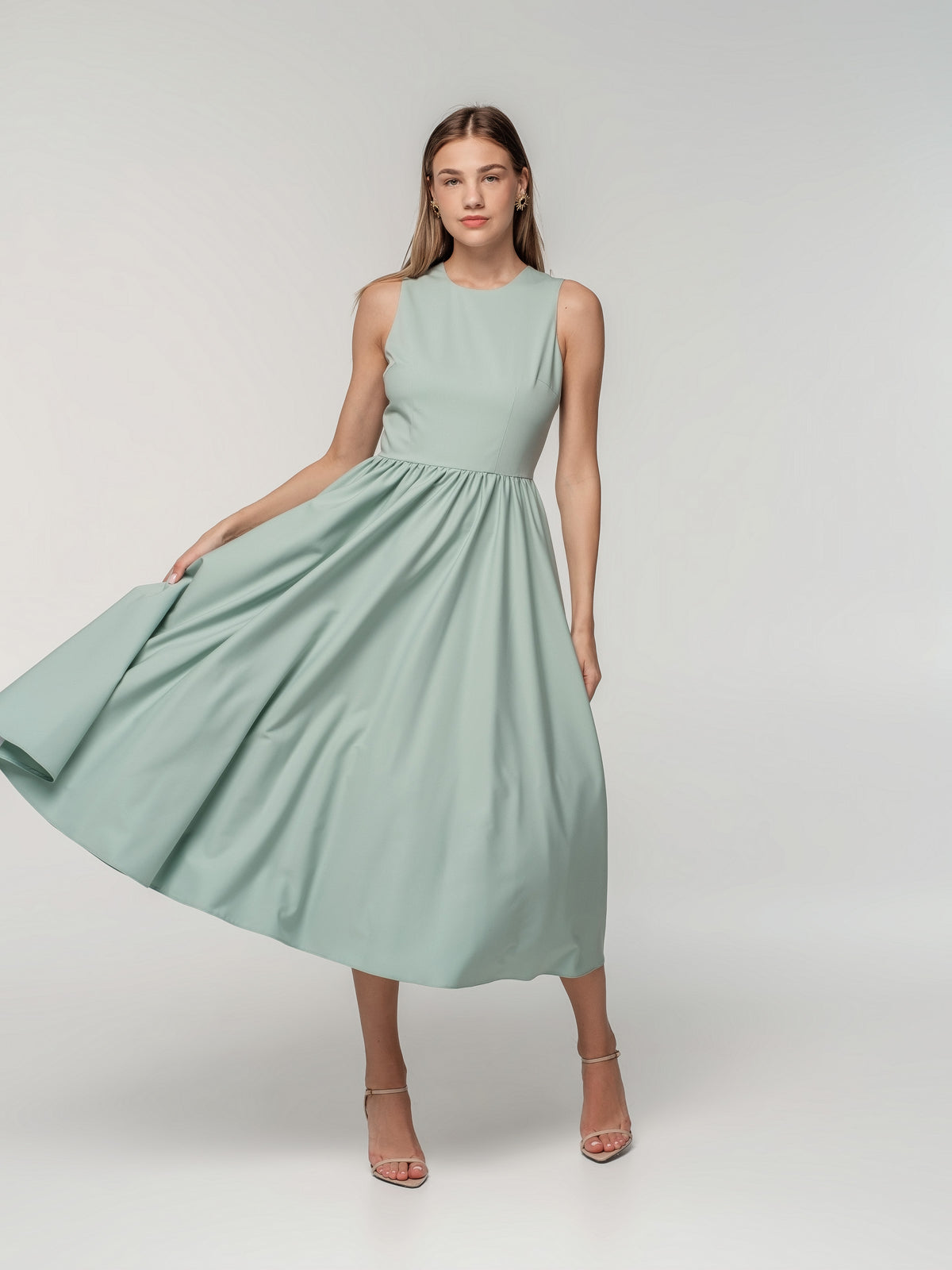 Midi dress with tulle underskirt, sleeveless