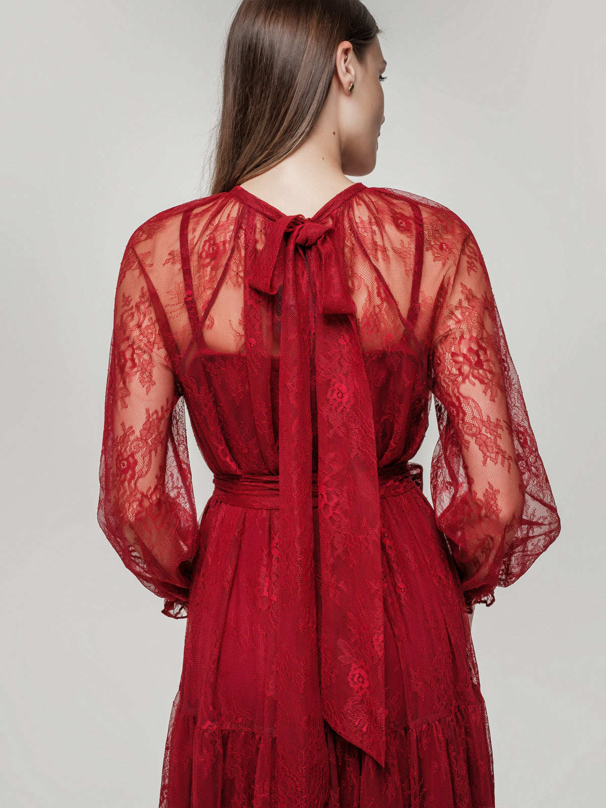 Red lace maxi dress