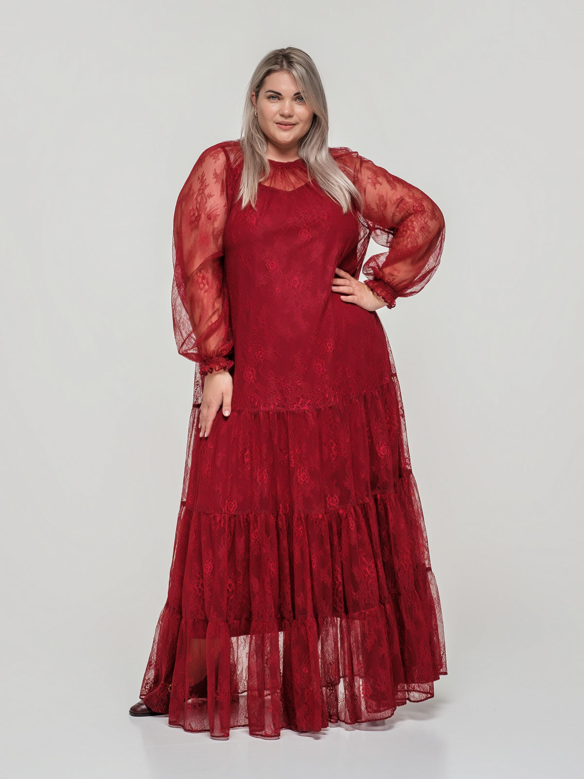 Red lace maxi dress