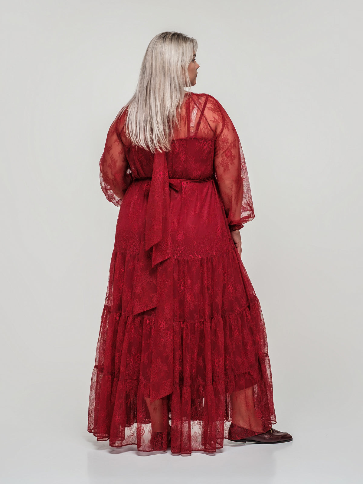 Red lace maxi dress