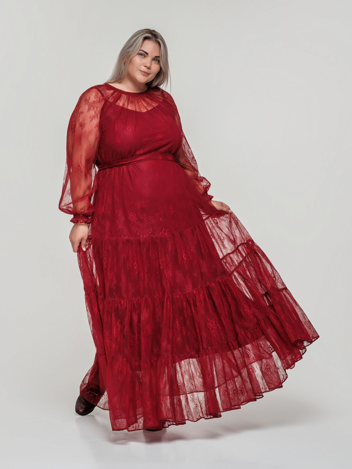 Red lace maxi dress