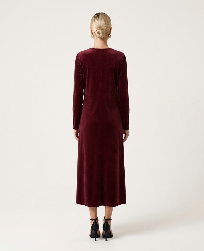 Velvet A-Line Extended Midi Dress with Side Slit
