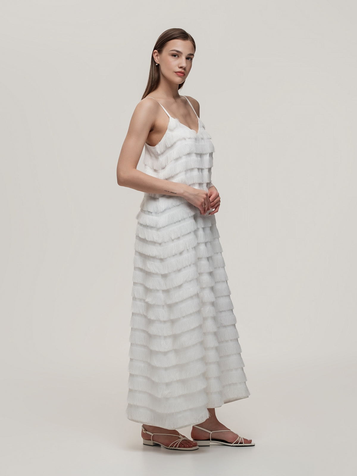 White Fringe Maxi Dress