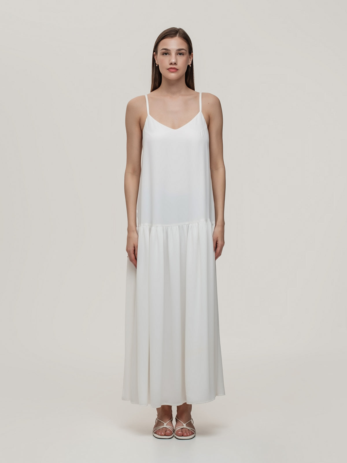 White long dress with wide skirt