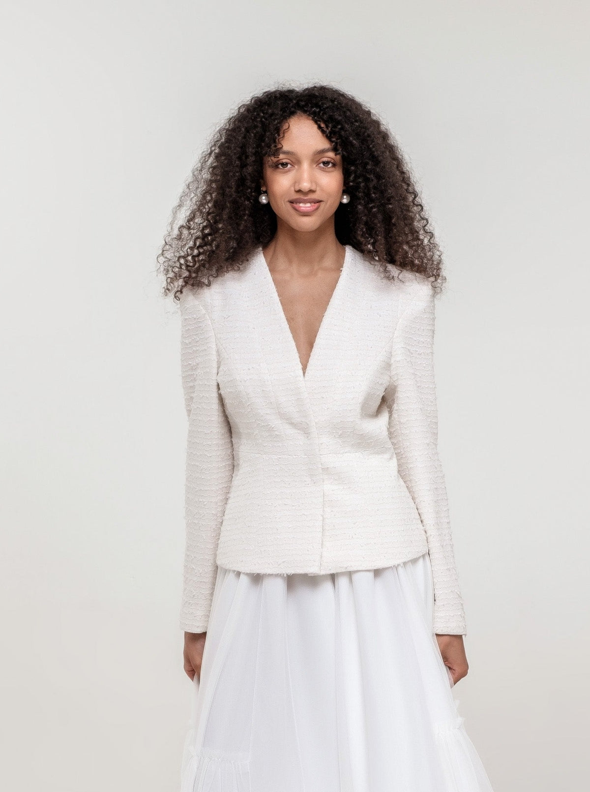 White fitted blazer long