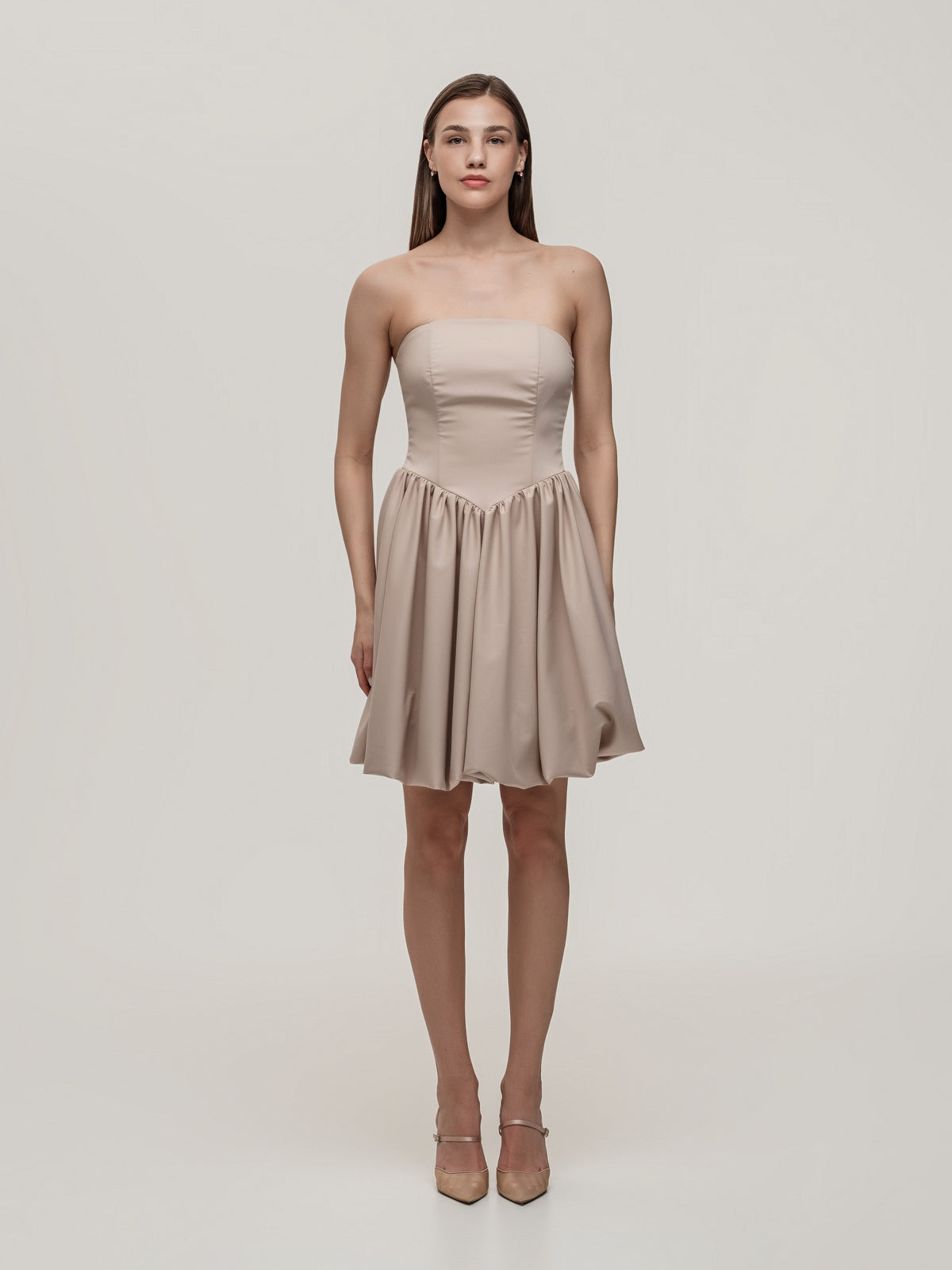 Beige Corset Dress with Short Balloon Skirt