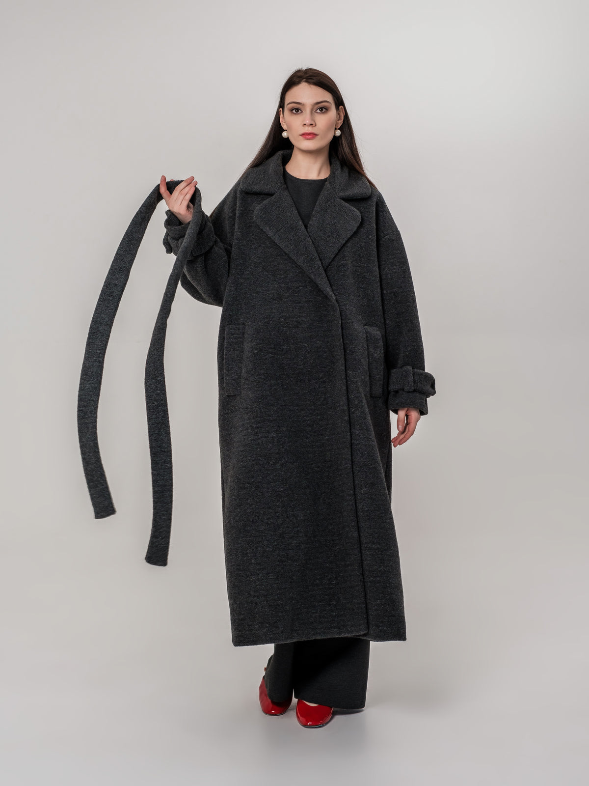 Dark grey long wool coat