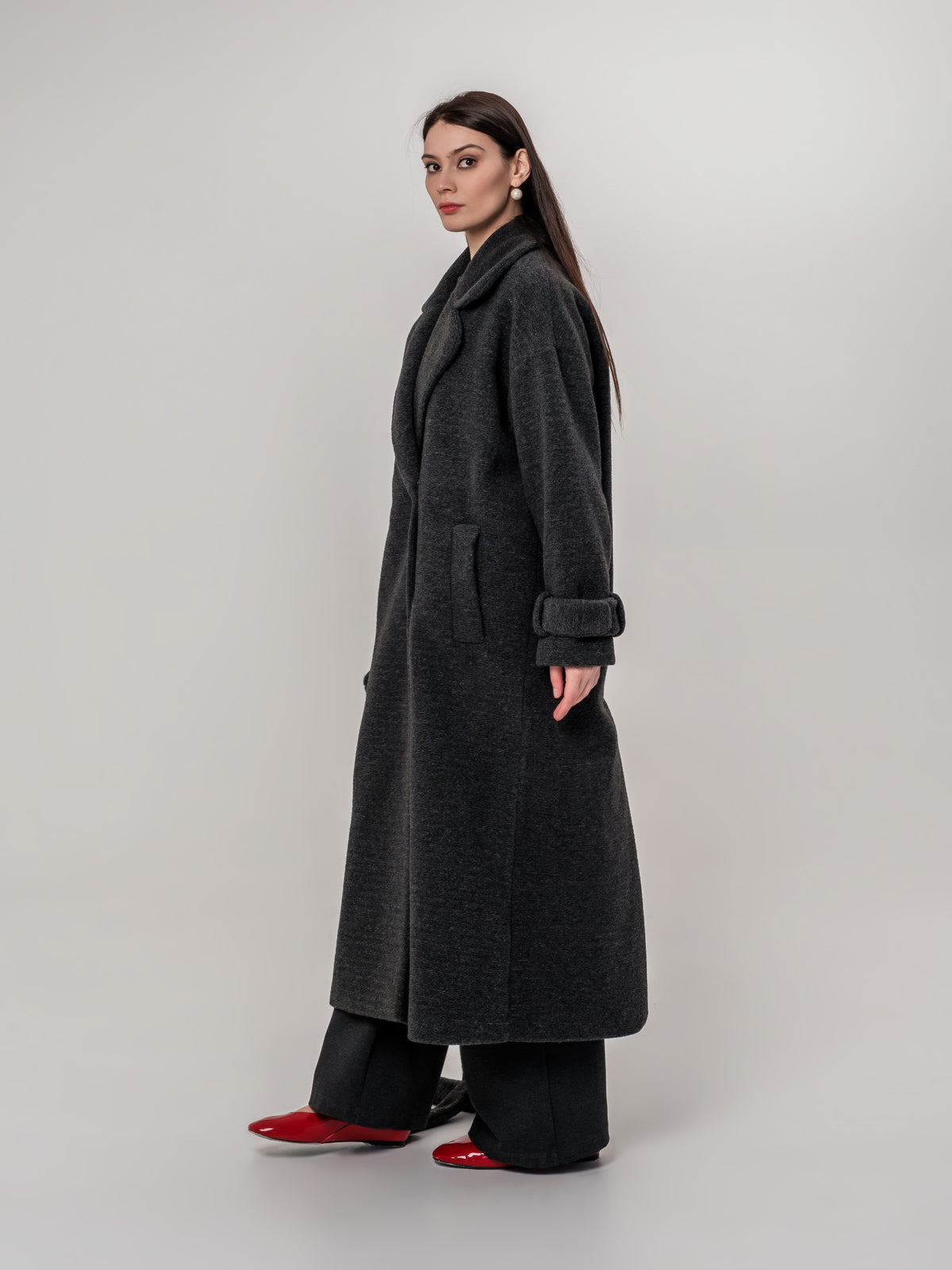 Dark grey long wool coat