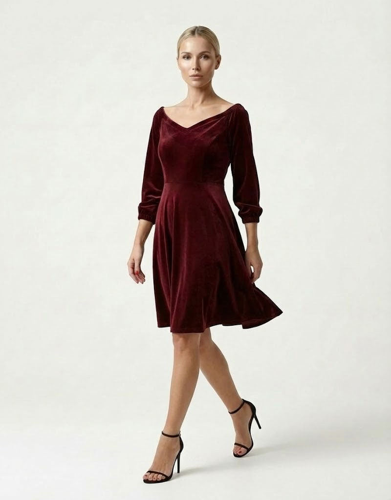 Dark Red Velvet Short Dress