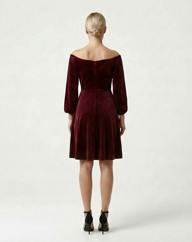 Dark Red Velvet Short Dress