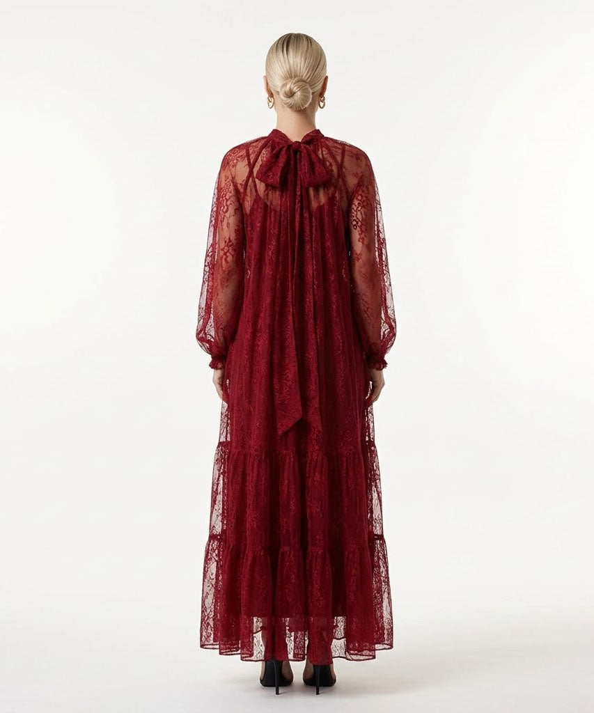 Gara melna mežģīņa kleita